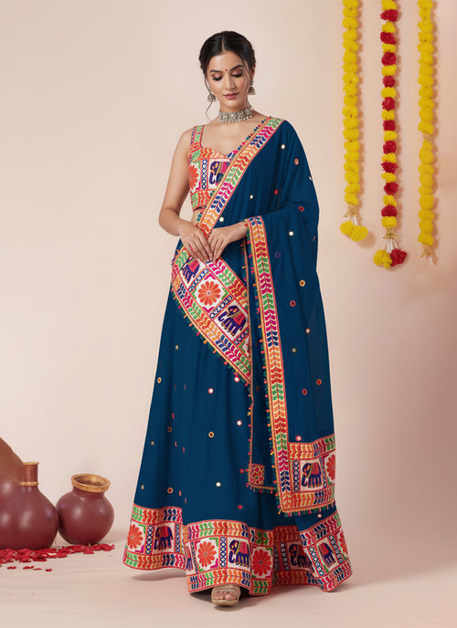 Dark Blue Multi Embroidered Navratri Lehenga Choli