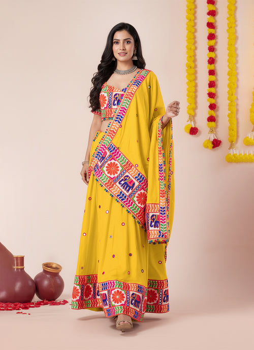 Yellow Multi Embroidered Navratri Lehenga Choli
