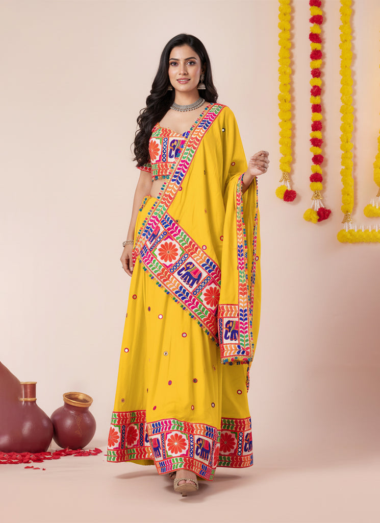 Yellow Multi Embroidered Navratri Lehenga Choli