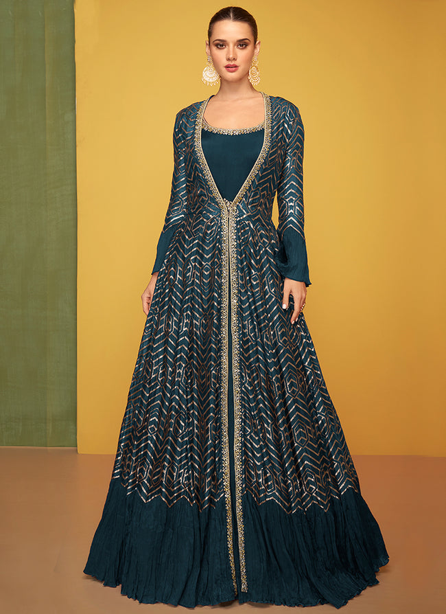Buy Jacket Style Trends Round Neck Indian Gowns Online for Women in USA