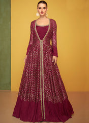 Maroon Embroidery Jacket Style Anarkali Gown