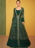 Dark Green Embroidery Jacket Style Anarkali Gown