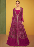 Hot Pink Embroidery Jacket Style Anarkali Gown