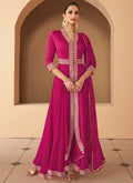 Hot Pink Embroidery Slit Style Anarkali Pant Suit