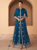 Royal Blue Embroidery Slit Style Anarkali Pant Suit