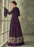 Purple Sequence Embroidery Jacket Style Anarkali Gown