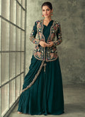 Green Multi Embroidery Saree Gown With Jacket