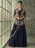 Dark Blue Multi Embroidery Saree Gown With Jacket