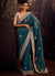 Turquoise And Pink Embroidered Organza Silk Saree