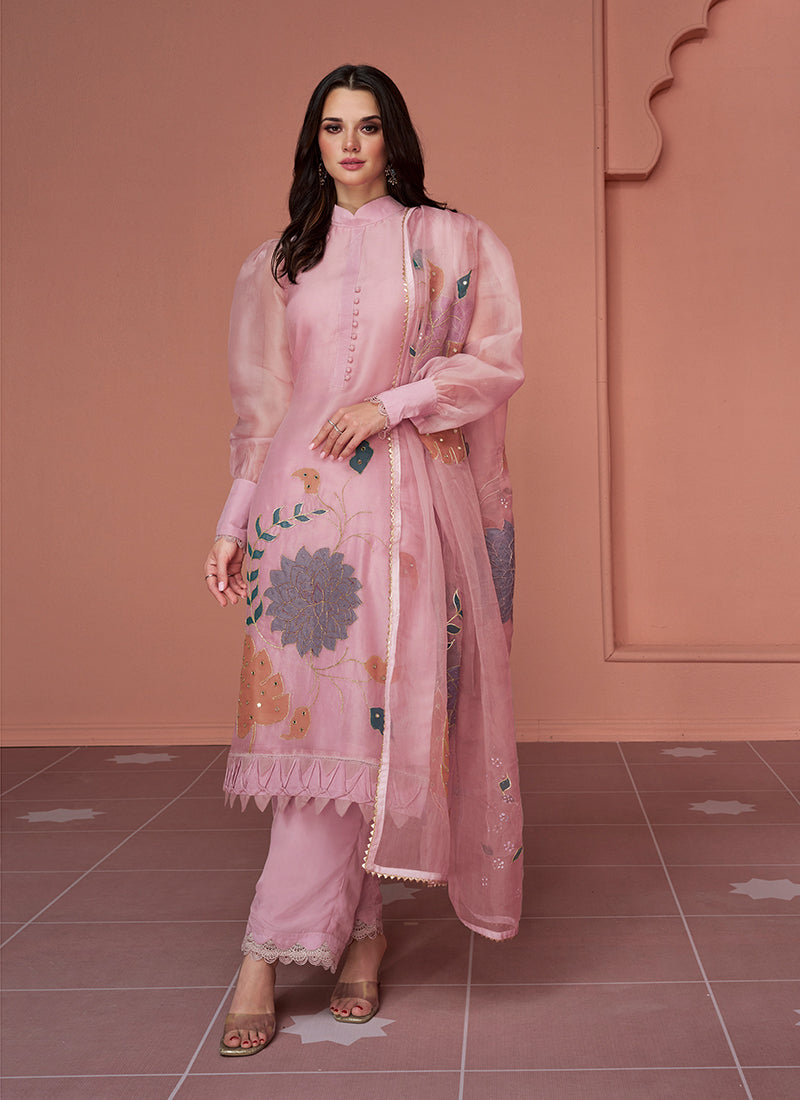 Buy Pant Suits - Blush Pink Multi Floral Embroidery Pakistani Pant