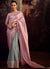 Pink And Ice Blue Embroidered Organza Silk Saree