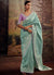 Teal And Pink Embroidered Organza Silk Saree
