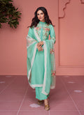 Indian Clothes - Teal Blue Embroidery Pakistani Pant Style Suit In Usa