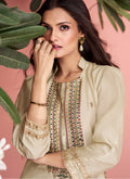 Indian Clothes - Golden Beige Pakistani Pant Style Suit In USA