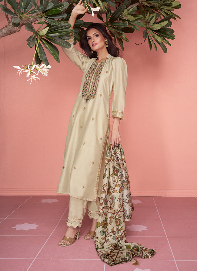 Golden Beige Pakistani Pant Style Suit In USA