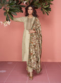 Golden Beige Floral Embroidery Pakistani Pant Style Suit