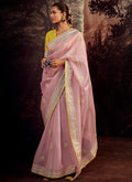 Yellow And Pink Embroidered Organza Silk Saree