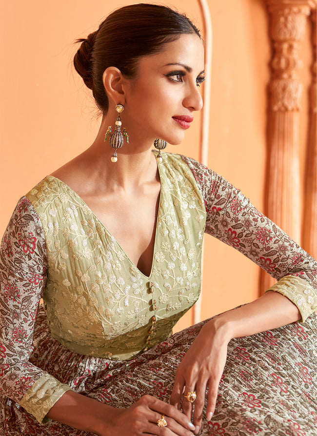 Pista Green Sequence Embroidery Floral Anarkali Suit In USA