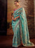 Teal And Pink Embroidered Organza Silk Saree