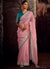 Pink And Blue Embroidered Organza Silk Saree