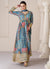 Blue Organza Silk Embroidery Printed Anarkali Suit
