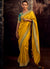 Yellow And Turquoise Embroidered Organza Silk Saree
