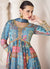  Blue Organza Silk Embroidery Printed Anarkali Suit In Usa
