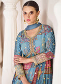 Blue Organza Silk Embroidery Printed Anarkali Suit In Australia