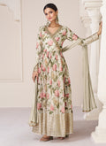Off White Organza Silk Embroidery Floral Anarkali Suit