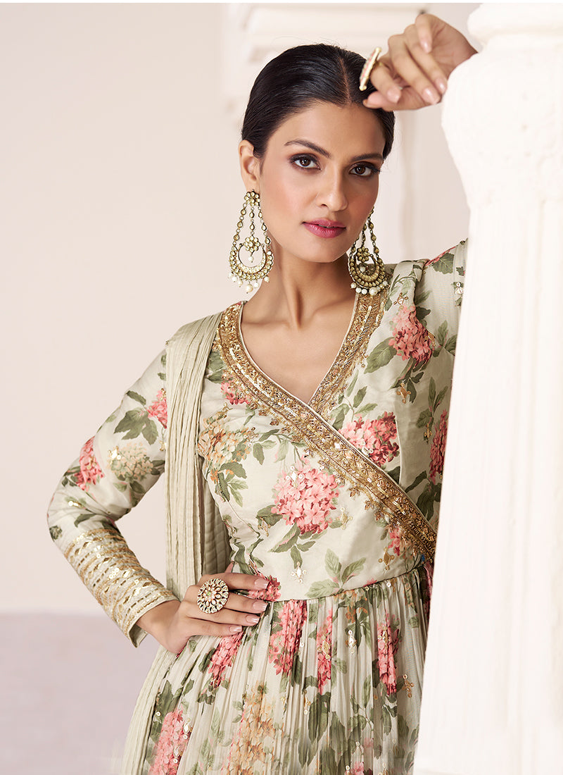 Off White Organza Anarkali Suit In Germany