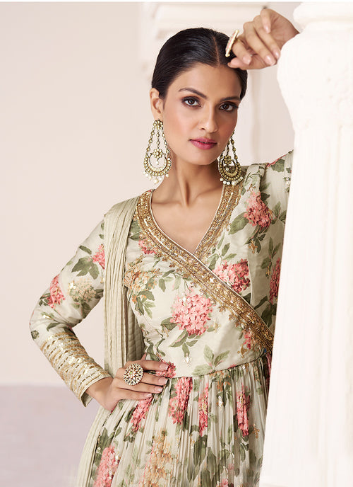 Off White Organza Anarkali Suit In Germany