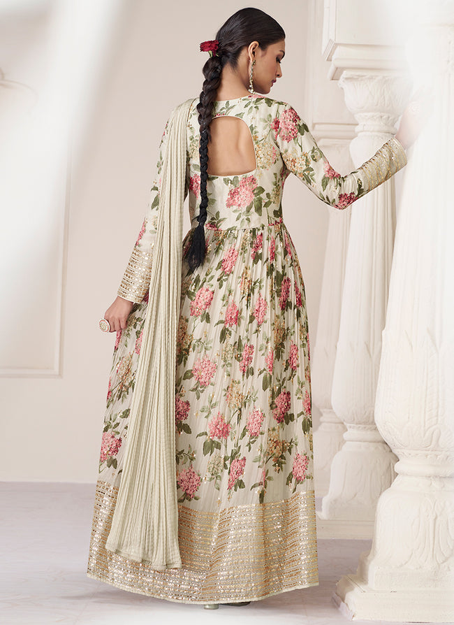 Off White Organza Anarkali Suit In France