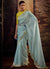 Sky Blue And Yellow Embroidered Organza Silk Saree