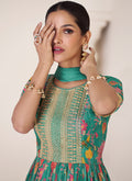 Green Organza Silk  Floral Anarkali Pant Suit In Usa Uk