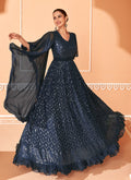 Navy Blue Sequence Embroidery Designer Anarkali Gown
