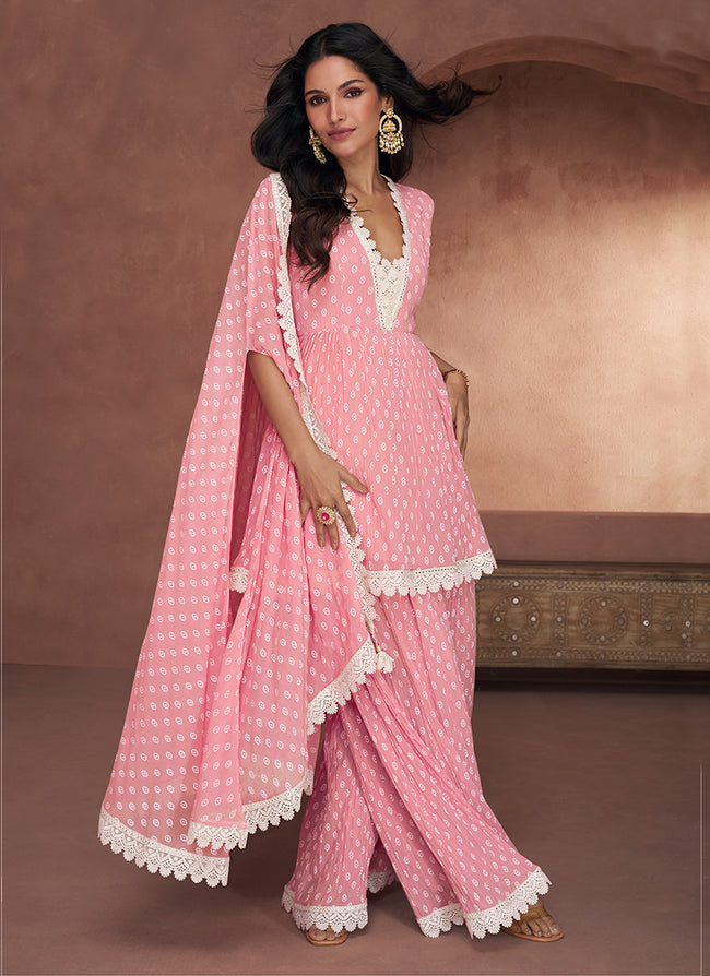 Pink Crochet Gharara Style Suit In USA Canada