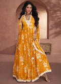 Yellow Crochet  Embroidery Flared Anarkali Suit