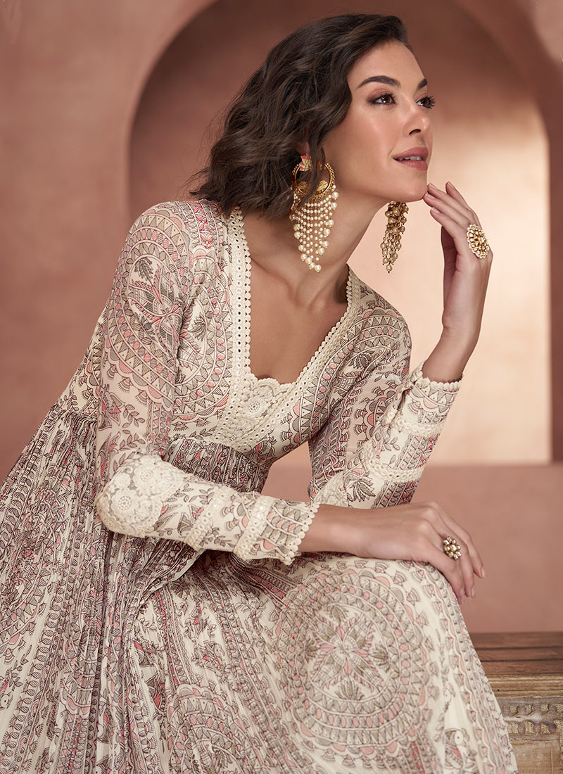 Beige Flared Anarkali Suit In USA Canada