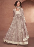 Beige Crochet And Mirror Work Embroidery Flared Anarkali Suit