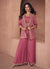 Pink Sequence Embroidery Jacket Style Pant Suit