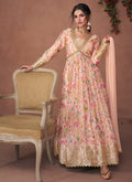 Peach Multi Designer Embroidered Printed Anarkali Gown