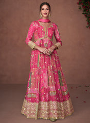 Pink Multi Designer Embroidered Printed Anarkali Gown