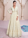 Off White Lucknowi Embroidery Wedding Anarkali Gown