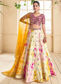 Pink And Off White Mirror Work Embroidery Lehenga Choli