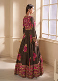Buy Dark Brown Multi Embroidery Traditional Silk Anarkali Gown With Free International Shipping Worldwide.