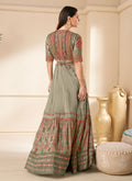 Buy Olive Green Multi Embroidery Traditional Silk Anarkali Gown With Free International Shipping Worldwide.