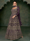 Deep Purple Mirror Work Embroidery Anarkali Gown