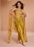 Yellow Mirror Work Embroidered Cape Style Co-Ord Dhoti Set