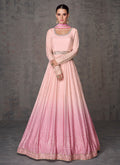 Pink Ombré Sequence And Mirror Work Embroidery Anarkali Gown