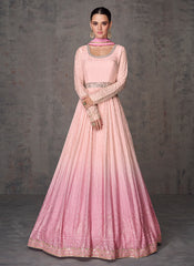 Pink Ombré Sequence And Mirror Work Embroidery Anarkali Gown